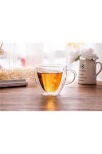 Perotti çift cidarlı cam çay kahve fincanı-çift cam kulplu kupa fincan 250 ml.12466