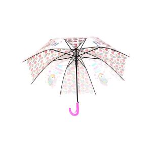 Pembe Renkli Şeffaf Çocuk Şemsiyesi Düdüklü, Unicorn Desenli