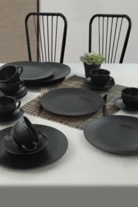 Keramika Mat Siyah Pasta- Tatlı Takımı 18 Parça 6 Kişilik