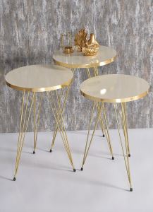Bolero Home Nesting Table Gold Cream Wire 1044