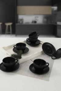 Keramika Mat Siyah Myra ÇayTakımı 12 Parça 6 Kişilik 
