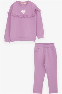 Breeze Baby Girl Tracksuit Set Sequined Heart Printed Lilac Age 2
