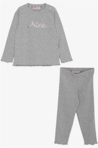 Breeze Baby Girl Tights Set Sequined Text Printed Gray Melange 12 Years