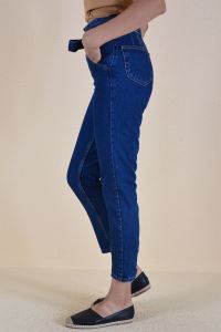 Belden Bağlama Kadın Kot Pantolon - Koyu Mavi