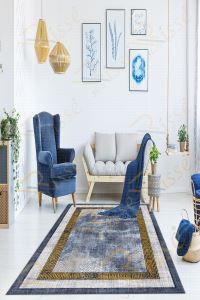 Dekorative Vers Design Gold Mavi Renkli Salon Halısı