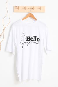 DESTNY Hello Baskılı T-Shirt_Beyaz