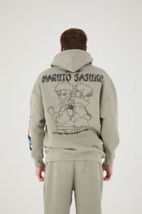 Naruto Kapşonlu Sweatshirt Erkek (Unisex) Haki Renk