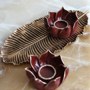 Esta Lotus İkili Dekorasyon Mumluk Bordo