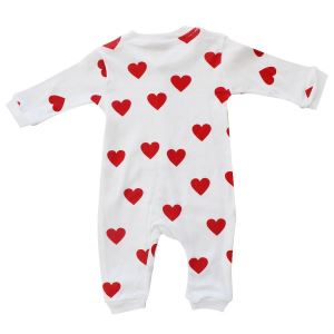 Kız Bebek Kırmızı Kalp Desenli Beyaz Tulum