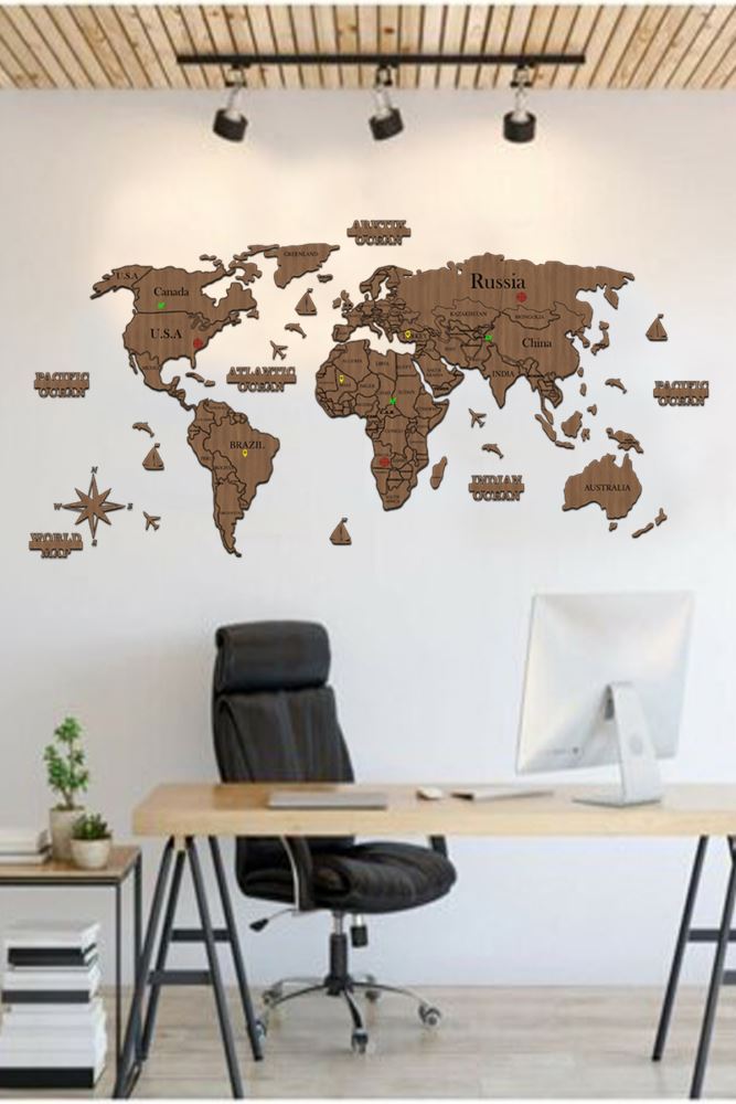 KEMSON 2d Ahşap Dünya Haritası Duvar Dekoru World Map En Çok Satanlardan.