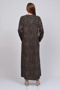 Tusse Kadın Desenli Uzun Kol Büyük Beden Kahverengi Elbise TS-EE02