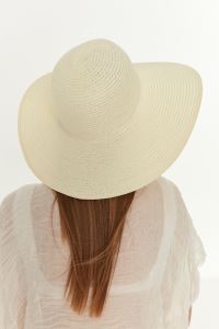 Kadın Ekru Geniş Hasır Plaj Şapkası