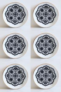 Aybaba Store Porselen Çay ve Kahvaltı Tabağı Ela Siyah Desenli 6 Adet