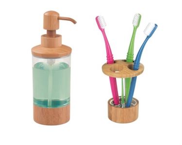 Sıvı Sabunluk Ve Diş Fırçalık 2 Li Banyo Seti Bambu Model