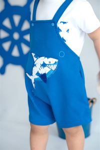 Shark in Blue Organik Erkek Bebek Kısa Tulum