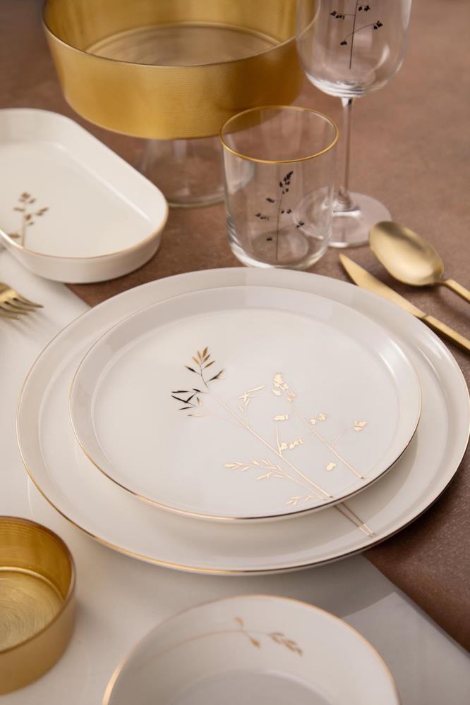 Kütahya Porselen Servizio Da Tavola 26 Pezzi Bone Modern Platino – Bianco E Argento Per 6 Persone