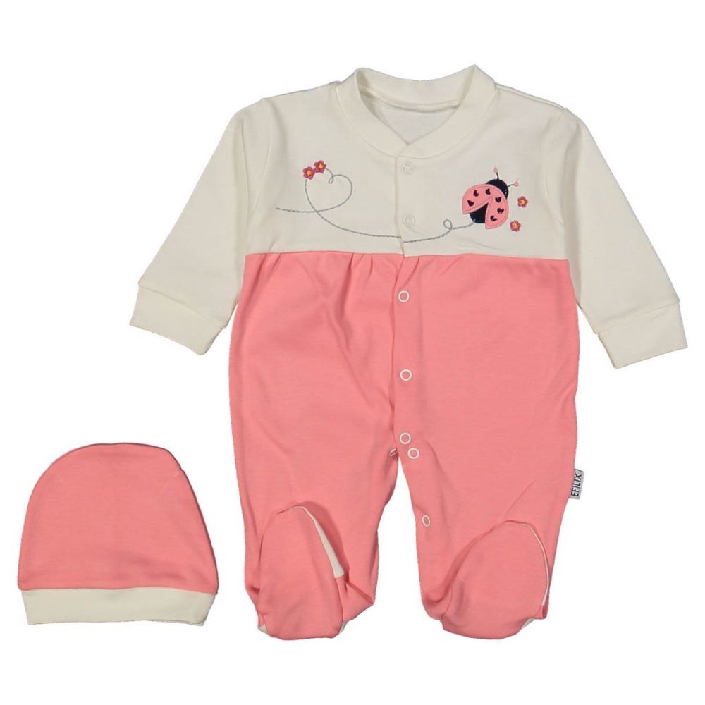 Babymeisje roze ecru lieveheersbeestje geborduurde rompertjes met