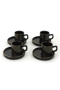 Keramika Siyah Dora Kahve Takımı 8 Parça 4 Kişilik