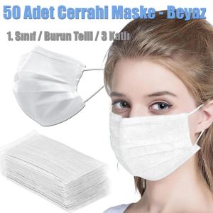 CoreMask Steril Lastikli Telli 3 Katlı Beyaz Maske