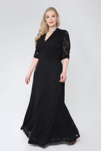 Komple Güpür Büyük Beden Uzun Elbise KL26001 Siyah