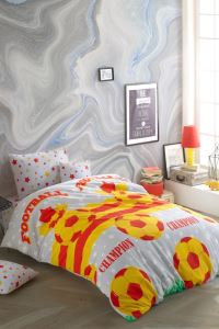 Sari Kirmizi Pamuklu Tek Kisilik Nevresim Takimi Alkapida Com