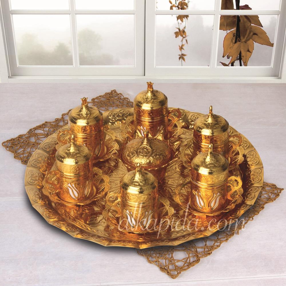 Royal Kristal Zamak 6'lı Kahve Seti Gold.