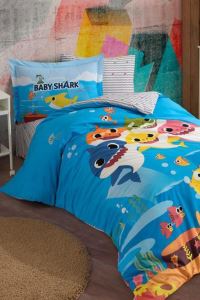 Baby Shark Family Çocuk Nevresim Takımı Mavi