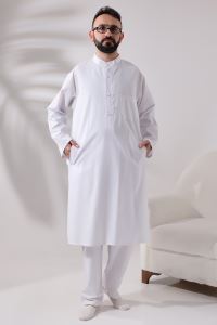 Mens Hajj and Umrah Clothing Double Bottom Top Afghan Suit White