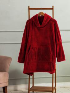 Mulberry Wellsoft Tek Kişilik Kapşonlu Giyilebilir Tv Battaniyesi - Kırmızı