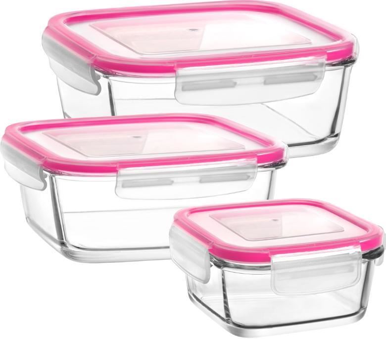 LAV Fresco 3-Piece Glass Food Storage Containers Set with Pink Locking –  LAV-US