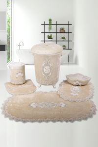 Bonny Home Lisa Vizon 6 Prç Çeyizlik Banyo Kirli Çamaşır Sepeti Seti & Banyo Paspası Seti