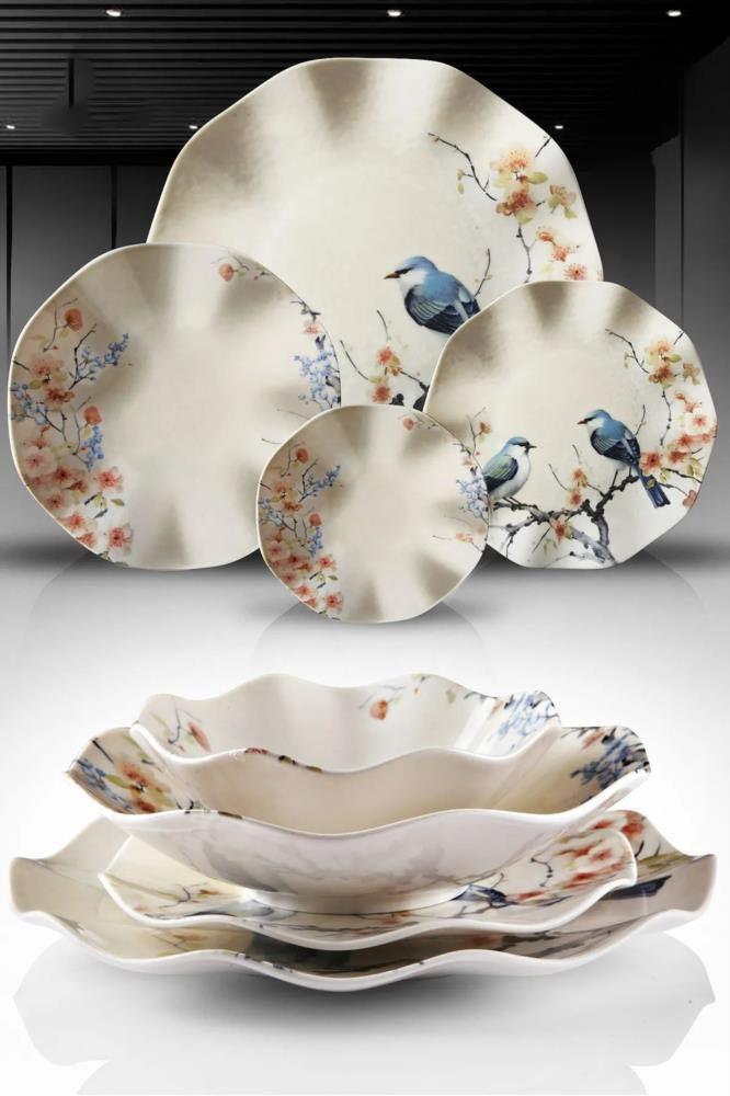 Veweet Serena 24-Delig Tafelservies Porselein - Serviesset Voor 6 Personen - Wit Met Elegant Decor - Vaatwasser & Magnetron Bestendig