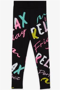 Breeze Girls Tights Colorful Text Printed Black Age 14