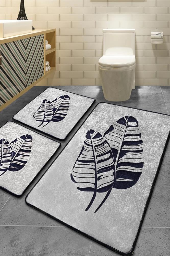 Chilai Home Lipha Gray Set of 3 Bathroom Rug Djt