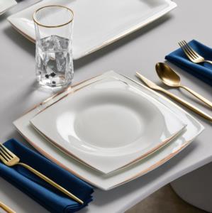 Karaca Fine Pearl New Agate 58 Pieces Square Dinner Set for 12 People Gold