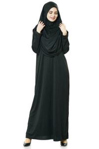 Tek Parça Namaz Elbisesi - Siyah - 5015  ve  Seccade  ve  Zikirmatik - Üçlü Takım