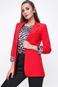 Zebra Desenli İkili Astarlı Ceket Bluz Takım Kırmızı