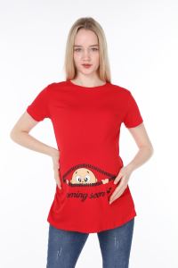 4473-Fermuardan Bakan Bebek Viskon Hamile Kısa Kol T-Shirt
