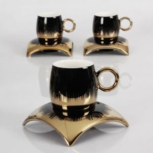 MatmazelHome Flame 6 Lı Kahve Fincan Takımı - Siyah