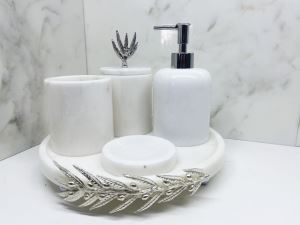 Modest Concept Mermer Banyo Seti 5 Li Gümüş Zeytin Dalı