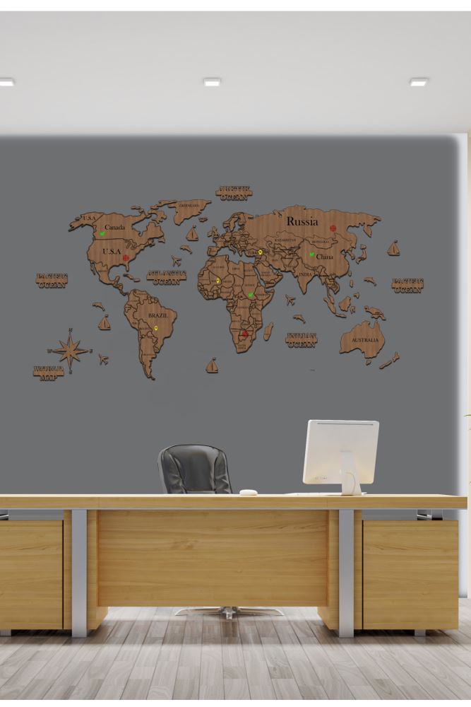 KEMSON 2d Ahşap Dünya Haritası Duvar Dekoru World Map En Çok Satanlardan.