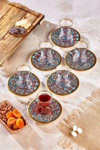 MHK Collection Özel Tasarım 12 Parça Çini Desenli Çay Bardağı Seti