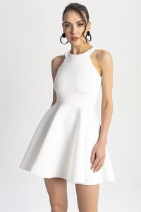 Volanlı Likra Elbise Beyaz