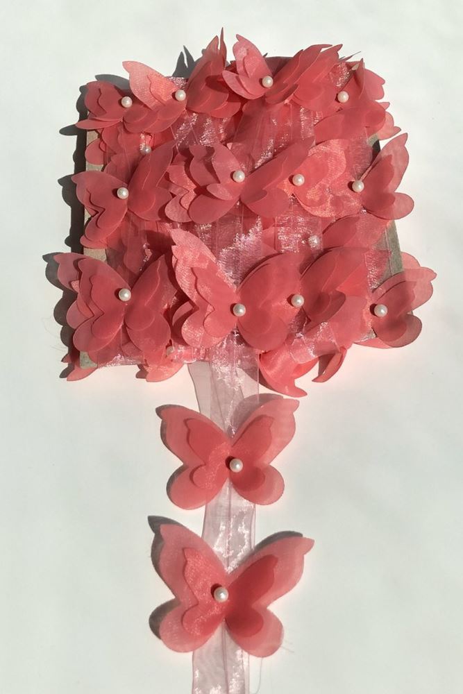 Nar Çiçeği Rengi Lazer Kesim Kelebek Şerit.