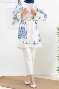 SUDEM Desenli Kolu Katlı Aerobin Kimono_Mavi