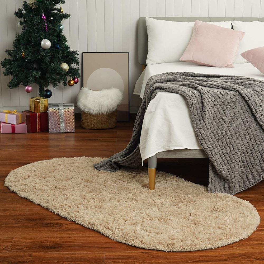 Eliana Home Non-shedding Rabbit Fur Oval Fleece Carpet Camel.