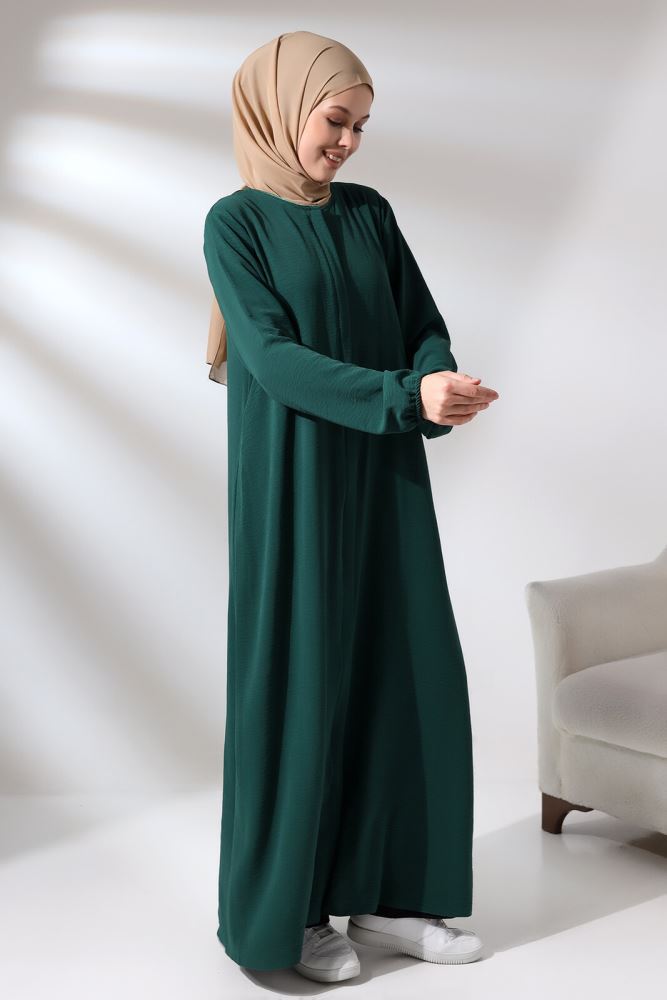 Womens Emerald Green Aerobin Hijab Abaya Dress with Hidden Zipper.