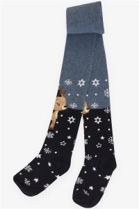 Artı Kız Çocuk Külotlu Çorap Kış Temalı Sevimli Ceylan Baskılı Lacivert (3-4 Yaş)