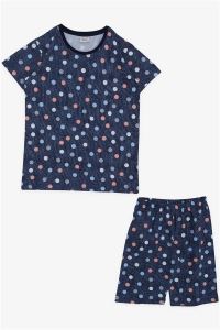 Breeze Kız Çocuk Şortlu Pijama Takımı Renkli Puantiye Desenli Lacivert (10-11 Yaş)