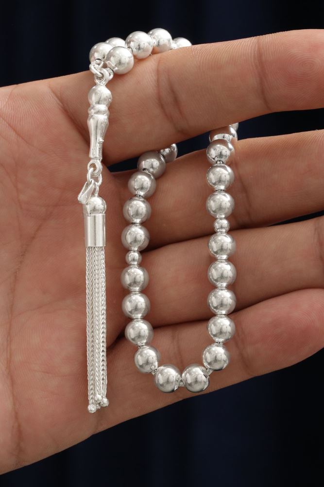 Flat Sphere Cut Medium Size 925 Sterling Silver Prayer Beads
